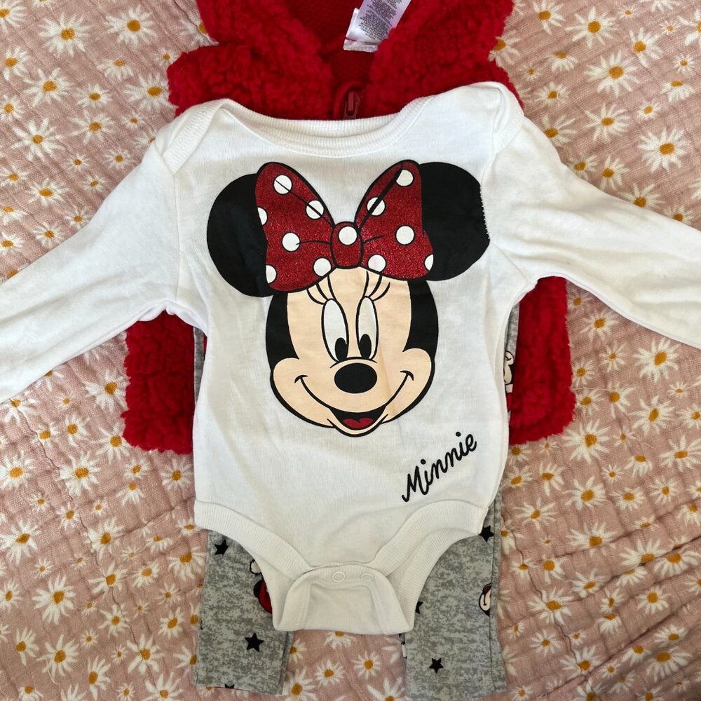 Disney Baby 3Pc Pant Set Christmas Minnie Mouse Red - 0-3 Months